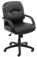 Boss Office Products B7409 Mid Back Caressoft Guest Chair In Black, Beautifully upholstered with ultra soft and durable Caressoft upholstery, Executive Mid Back styling with extra lumbar support, Padded armrests covered with Caressoft upholstery, Matching guest chair for models (B7401) and (B7406), Dimension 26.5 W x 27 D x 39.5 H in, Fabric Type Caressoft, Frame Color Black, Cushion Color Black, Seat Size 22" W x 22" D, Seat Height 20.5" H, Arm Height 27.5" H, UPC 751118740912 (B7409 B7409 B740 