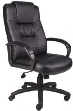 Boss Office Products B7501 Executive High Back Leatherplus Chair, Beautifully upholstered in black LeatherPlus. LeatherPlus is leather that is polyurethane infused for added softness and durability, Passive ergonomic seating with built-in lumbar support, Padded armrests covered with Caressoft upholstery, Large 27" nylon base for greater stability, Dimension 27 W x 28.5 D x 43.5-47 H in, Fabric Type LeatherPlus, Frame Color Black, Cushion Color Black, UPC 751118750119 (B7501 B7501 B7501) 
