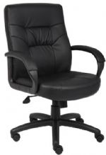 Boss Office Products B7506 Executive Mid Back Leatherplus Chair, Beautifully upholstered in black LeatherPlus. LeatherPlus is leather that is polyurethane infused for added softness and durability, Passive ergonomic seating with built-in lumbar support, Padded armrests covered with Caressoft upholstery, Large 27" nylon base for greater stability, Dimension 27 W x 28.5 D x 39.5-43 H in, Fabric Type LeatherPlus, Frame Color Black, Cushion Color Black, UPC 751118750614 (B7506 B7506 B7506) 