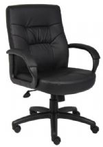 Boss Office Products B7507 Executive Mid Back Leatherplus Chair W/ Knee Tilt, Beautifully upholstered in black LeatherPlus. LeatherPlus is leather that is polyurethane infused for added softness and durability, Passive ergonomic seating with built-in lumbar support, Padded armrests covered with Caressoft upholstery, Large 27" nylon base for greater stability, Dimension 27 W x 28.5 D x 39.5-43 H in, Fabric Type LeatherPlus, Frame Color Black, Cushion Color Black, UPC 751118750713 (B7507 B7507 B75 