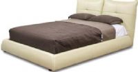 Wholesale Interiors B-75-693-QUEEN Platform Bed Cream, Queen size Contemporary bed, Genuine leather upholstery, Black fabric lining on back of headboard, Polyurethane foam padding, Kiln-dried solid wood frame, Metal framed wooden slats, Requires only a mattress, Black wood legs, UPC 847321001916 (B75693QUEEN B-75-693-QUEEN B 75 693 QUEEN) 