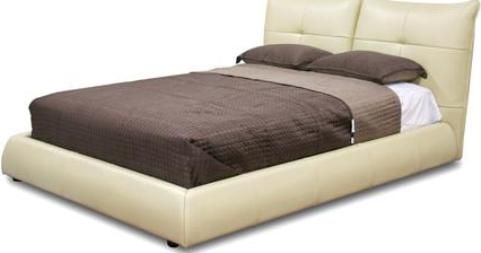 Wholesale Interiors B-75-693-QUEEN Platform Bed Cream, Queen size Contemporary bed, Genuine leather upholstery, Black fabric lining on back of headboard, Polyurethane foam padding, Kiln-dried solid wood frame, Metal framed wooden slats, Requires only a mattress, Black wood legs, UPC 847321001916 (B75693QUEEN B-75-693-QUEEN B 75 693 QUEEN)