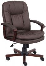 Boss Office Products B796-VSBN Boss Office Products B796-VSBN Versailles Cherry Wood Exec. Chair, Upholstered in Brown LeatherPlus, Versailles Cherry finished wood arms and 27" base, Spring tilt mechanism with upright locking position, Pneumatic gas lift seat height adjustment, Dimension 27 W x 29.5 D x 40.5-43.5 H in, Fabric Type LeatherPlus, Frame Color Versailles Cherry, Cushion Color Brown, Seat Size 21.5"W X 19"D, Seat Height 18.5-21.5"H, UPC 751118079678 (B796VSBN B796-VSBN B796-VSBN) 