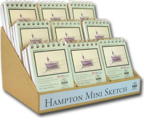 Bee Paper B825SS-CD The Hampton Mini Sketch Book Counter Display; Hampton sketch paper is a hard, clean, natural white sheet with excellent erasing qualities; The textured, toothy surface is excellent for dry media; 60 lb (98 gsm); Dimensions 12.70