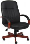 Boss Office Products B8376-C Leatherplus Exec. Chair W/Cherry Finish, Beautifully upholstered In black LeatherPlus, LeatherPlus is leather that is polyurethane infused for added softness and durability, Passive ergonomic seating with built in lumbar support, Hardwood arms accented with upholstered pads, Dimension 27 W x 27 D x 40.5-44 H in, Frame Color Cherry, Cushion Color Black, Seat Size 20" W x 19" D, Seat Height 18" -21.5" H, UPC 751118837605 (B8376C B8376-C B8-376C) 