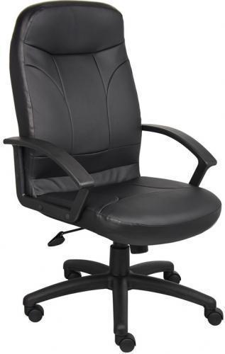 Boss Office Products B8401 High Back Leatherplus Chair, Beautifully upholstered In black LeatherPlus, LeatherPlus is leather that is polyurethane infused for added softness and durability, Passive ergonomic seating with built in lumbar support, Upright locking positions, Dimension 27 W x 27 D x 42-46 H in, Frame Color Black, Cushion Color Black, Seat Size 20