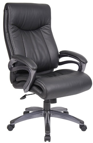 Boss Office Products B8661 Double Layer Executive Chair, Upholstered in Black LeatherPlus, Gun metal finish on arms and base, Padded armrests, Pneumatic gas lift seat height adjustment, Dimension 27 W x 30 D x 44 -46.5 H in, Frame Color Gun Metal, Cushion Color Black, Seat Size 20