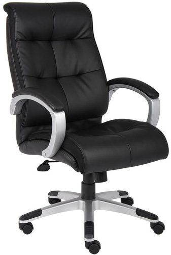 Boss Office Products B8771S-BK Double Plush High Back Executive Chair, Beautifully upholstered in LeatherPlus, LeatherPlus is leather and polyurethane for added softness and durability, The seat and back cushions are accented with ventilated mesh side panels which allows air to circulate, Gas lift seat height adjustment, Dimension 31 W x 27 D x 38.5 -41.5 in, Frame Color Silver, Cushion Color Black, Seat Size 20"W X 20.5"D, UPC 751118877113 (B8771SBK B8771S-BK B8771SBK) 