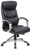 Boss Office Products B8881 Hinged Arm Executive Chair With Synchro-Tilt; Beautifully upohlstered in ultra soft, durable and breathable black CaressoftPlus; Hinged arms with padded arm rests; 2 to 1 synchro-tilt mechanism with adjustable tilt tension control; Seat tilt allows the seat to lock in any position throughout the tilt range; Dimension 28 W x 27 D x 44 -46.5 H in; Frame Color Silver; Cushion Color Black; UPC 751118888195 (B8881 B88-81 B8-881) 