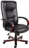 Boss Office Products B8901 Executive Leather High Back Chair W/ Mahogany Finished Wood, Beautifully upholstered in Black Italian Leather .Matching hard wood arms with removable pads, Passive ergonomic seating with built in lumbar support, Upright locking positions, Pneumatic gas lift seat height adjustment, Dimension 27 W x 28 D x 45-48 H in, Cushion Color Black, Seat Size 21" W x 20.5" D, Seat Height 19" -22.5" H, UPC 751118890112 (B8901 B8901) 