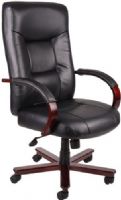 Boss Office Products B8902 Executive Leather High Back Chair W/ Mahogany Finished Wood W/ Knee Tilt, Beautifully upholstered in Black Italian Leather, Matching hard wood arms with removable pads, Passive ergonomic seating with built in lumbar support, Upright locking positions, Dimension 27 W x 28 D x 45-48 H in, Fabric Type Leather, Frame Color Mahogany, Cushion Color Black, Seat Size 21" W x 20.5" D, Seat Height 19" -22.5" H, Arm Height 27"-30.5" H, UPC 751118890211 (B8902 B8902 B8902) 