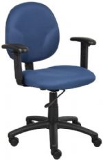 Boss Office Products B9091-BE Boss Diamond Task Chair W/ Adjustable Arms In Blue, Mid back ergonomic task chair, Contoured back and seat provides support and helps relieve back-strain, Extra large seat and back cushions, With adjustable arms, Frame Color: Black, Cushion Color: Blue, Seat Size: 20" W x 18" D, Seat Height: 17" - 22" H, Arm Height: 24"-32" H, Wt. Capacity (lbs): 250, Item Weight: 32 lbs, UPC 751118909135 (B9091BE B9091-BE B9091BE) 
