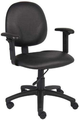 Boss Office Products B9091-CS Boss Diamond Task Chair W/ Adjustable Arms In Black Caressoft, Mid back ergonomic task chair, Contoured back and seat provides support and helps relieve back-strain, Extra large seat and back cushions, With adjustable arms, Frame Color: Black, Cushion Color: Black, Seat Size: 20