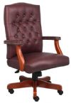 Boss Office Products B915-BY Executive Burgundy Leather Chair With Cherry Finish, Classic traditional button tufted styling, Elegant traditional Cherry finish on all wood components, Hand applied brass nails, Dimension 27 W x 28 D x 43-46.5 H in, Fabric Type Leather, Frame Color Cherry, Cushion Color Burgundy, Seat Size 24" W x 19" D, Seat Height 19" -23" H, Arm Height 27"-30.5" H, UPC 751118091540 (B915BY B915-BY B915BY) 
