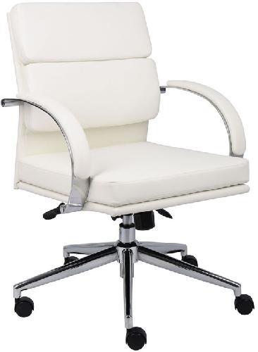 Boss Office Products B9406-WT Caressoftplus Executive Series, Upholstered with breathable CaressoftPlus, High crown chrome base, 2 paddle spring tilt mechanism with infinite lock, Gas lift seat height adjustment, Dimension 27 W x 27 D x 35.5 -38 H in, Fabric Type CaressoftPlus, Frame Color Chrome, Cushion Color White, Seat Size 19.5