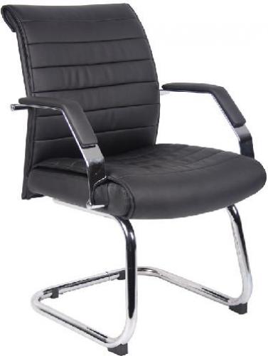 Boss Office Products B9449 Ribbed Guest Chair, Executive mid back styling, Beautifully upholstered in black CaressoftPlus, Metal arms with padded armrests, Chrome cantilever base, Dimension 24 W x 26 D x 36 H in, Fabric Type CaressoftPlus, Frame Color Chrome, Cushion Color Black, Seat Size 20