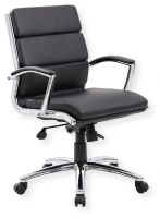 Boss Office Products B9476-BK CaressoftPlus Executive Mid-Back Chair, Black; CaressoftPlus Ultra-soft, Breathable Vinyl; Tilt Tension; Pneumatic Gas Lift; Upright Lock; Sturdy 27" Chrome Base; Dual Wheel Casters; 275 lb Weight Capacity; UPC 751118947694; Dimensions 27" x 27" x 37"; Shipping Dimensions 35" x 19" x 26"; Shipping Weight 45 lb (B9476-BK B9476BK BOSSB9476BK BOSS-B9476BK BOSSB9476BK) 