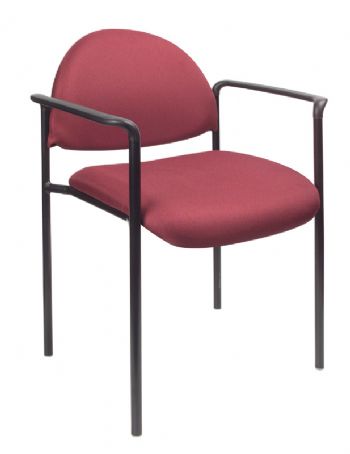 Boss Office Products B9501-BY Diamond Stacking W/Arm In Burgundy, Contemporary style, Powder coated steel frames, Molded arm caps, Stackable for space saving storage space, Frame Color: Black, Cushion Color: Burgundy, Arm Height 25.5