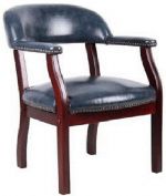 Boss Office Products B9540-BE Captain'S Chair In Blue Vinyl, Classic traditional styling, Hand applied individual brass nail head trim, Traditional Mahogany wood finish, Sturdy hardwood frame, Dimension 24 W x 26 D x 31 H in, Frame Color Mahogany, Cushion Color Black, Seat Size 22" W x 21" D, Seat Height 18.5" H, Arm Height 25"H, Wt. Capacity (lbs) 250, Item Weight 29 lbs, UPC 751118954012 (B9540BK B9540-BE B9540BE) 