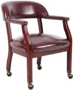 Boss Office Products B9545-BY Captain'S Chair In Burgundy Vinyl W/ Casters, Classic traditional styling, Hand applied individual brass nail head trim, Traditional Mahogany wood finish, Sturdy hardwood frame, Dimension 24 W x 26 D x 31 H in, Fabric Type Vinyl, Frame Color Mahogany, Cushion Color Burgundy, Seat Size 22" W x 21" D, Seat Height 18.5" H, Arm Height 25"H, Wt. Capacity (lbs) 250, Item Weight 31 lbs, UPC 751118954548 (B9545BY B9545-BY B9545-BY) 