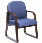Boss Office Products B9570-BE Mahogany Frame Side Chair In Blue Fabric; Wood reception chair; Mahogany wood finish; Molded wood frame with extra thick seat and back cushions; Available in 4 standard fabric colors: Black, Blue, Burgundy, Grey; Dimension 24 W x 25 D x 34 H in; Fabric Type Task; Frame Color Mahogany; Cushion Color Blue; Seat Size 20" W x 19" D; Seat Height 17.5" H; Arm Height 25"H; Wt. Capacity (lbs) 250; Item Weight 26 lbs; UPC 751118957037 (B9570BE B9570-BE B9570-BE) 
