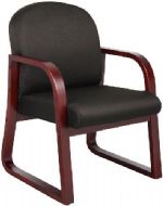 Boss Office Products B9570-BK Mahogany Frame Side Chair In Black Fabric; Wood reception chair; Mahogany wood finish; Molded wood frame with extra thick seat and back cushions; Available in 4 standard fabric colors: Black, Blue, Burgundy, Grey; Dimension 24 W x 25 D x 34 H in; Fabric Type Task; Frame Color Mahogany; Cushion Color Black; Seat Size 20" W x 19" D; Seat Height 17.5" H; Arm Height 25"H; Wt. Capacity (lbs) 250; Item Weight 26 lbs; UPC 751118957013 (B9570BK B9570-BK B9570-BK) 