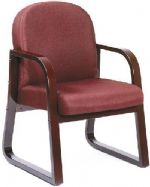 Boss Office Products B9570-BY Mahogany Frame Side Chair In Burgundy Fabric; Wood reception chair; Mahogany wood finish; Molded wood frame with extra thick seat and back cushions; Available in 4 standard fabric colors: Black, Blue, Burgundy, Grey; Dimension 24 W x 25 D x 34 H in; Fabric Type Task; Frame Color Mahogany; Cushion Color Burgundy; Seat Size 20" W x 19" D; Seat Height 17.5" H; Arm Height 25"H; Wt. Capacity (lbs) 250; Item Weight 26 lbs; UPC 751118957044 (B9570BY B9570-BY B9570-BY) 