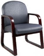 Boss Office Products B9570-GY Mahogany Frame Side Chair In Grey Fabric; Wood reception chair; Mahogany wood finish; Molded wood frame with extra thick seat and back cushions; Available in 4 standard fabric colors: Black, Blue, Burgundy, Grey; Dimension 24 W x 25 D x 34 H in; Fabric Type Task; Frame Color Mahogany; Cushion Color Grey; Seat Size 20" W x 19" D; Seat Height 17.5" H; Arm Height 25"H; Wt. Capacity (lbs) 250; Item Weight 26 lbs; UPC 751118957020 (B9570GY B9570-GY B9570-GY) 