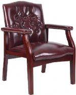 Boss Office Products B959-BY Traditional Oxblood Vinyl Guest Chair W/ Mahogany Finish, Classic traditional button tufted styling, Elegant traditional mahogany finish on all wood components, Hand applied brass nail head trim, Available in Oxblood vinyl (BY)or black (BK) Caressoft vinyl, Dimension 24.5 W x 27 D x 35.5 H in, Fabric Type Vinyl, Frame Color Mahogany, Cushion Color Burgundy, Seat Size 20" W x 19" D, Seat Height 18" H, Arm Height 25"H, UPC 751118095944 (B959BY B959-BY B959-BY) 