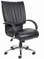Boss Office Products B9701 High Back Black Leatherplus Executive Chair, Executive leather chair, Upholstered with Black Leather Plus, LeatherPlus is leather that is polyurethane infused for added softness and durability, Dacron filled top cushions, Dimension 27 W x 27 D x 44-47.5 H in, Fabric Type LeatherPlus, Frame Color Black, Cushion Color Black, Seat Size 21" W x20" D, Seat Height 20.5-24" H, Arm Height 27-31"H, Wt. Capacity (lbs) 250, Item Weight 53 lbs, UPC 751118970111 (B9701 B9701 B9701) 