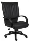 Boss Office Products B9702 High Back Black Leatherplus Executive Chair W/ Knee Tilt, Executive leather chair, Upholstered with Black Leather Plus, LeatherPlus is leather that is polyurethane infused for added softness and durability, Dacron filled top cushions, Dimension 27 W x 27 D x 44-47.5 H in, Fabric Type LeatherPlus, Frame Color Black, Cushion Color Black, Seat Size 21" W x20" D, Seat Height 20.5-24" H, Arm Height 27-31"H, Wt. Capacity (lbs) 250, UPC 751118970210 (B9702 B9702 B9702) 