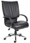 Boss Office Products B9702C High Back Black Leatherplus Executive Chair W/ Chrome Base & Arms & A Knee Tilt, Executive leather chair, Upholstered with Black Leather Plus, LeatherPlus is leather that is polyurethane infused for added softness and durability, Dacron filled top cushions, Dimension 27 W x 27 D x 44-47.5 H in, Fabric Type LeatherPlus, Frame Color Chrome, Cushion Color Black, Seat Size 21" W x20" D, Seat Height 20.5-24" H, Arm Height 27-31"H, UPC 751118970241 (B9702C B9702C B9702C) 