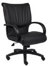 Boss Office Products B9706 Mid Back Black Leatherplus Executive Chair, Executive leather chair, Upholstered with Black Leather Plus, LeatherPlus is leather that is polyurethane infused for added softness and durability, Dacron filled top cushions, Dimension 27 W x 27 D x 39-42.5 H in, Fabric Type LeatherPlus, Frame Color Black, Cushion Color Black, Seat Size 20" W x 20" D, Seat Height 20.5-24" H, Arm Height 27-31"H, Wt. Capacity (lbs) 250, Item Weight 49 lbs, UPC 751118970616 (B9706 B9706 B9706) 