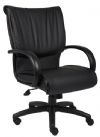 Boss Office Products B9707 Mid Back Black Leatherplus Executive Chair W/ Knee Tilt, Executive leather chair, Upholstered with Black Leather Plus, LeatherPlus is leather that is polyurethane infused for added softness and durability, Dacron filled top cushions, Dimension 27 W x 27 D x 39-42.5 H in, Fabric Type LeatherPlus, Frame Color Black, Cushion Color Black, Seat Size 20" W x 20" D, Seat Height 20.5-24" H, Arm Height 27-31"H, Wt. Capacity (lbs) 250, UPC 751118970715 (B9707 B9707 B9707) 