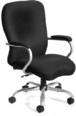 Boss Office Products B990 Heavy Duty Microfiber Chair - 350 Lbs, Big man's chair, 2 paddle spring tilt mechanism which can be locked in any position throughout the tilt range, Pneumatic gas lift seat height adjustment, 27" brushed metal five star base, Dimension 30.5 W x 27 D x 43-45.5 H in, Fabric Type Microfiber, Frame Color Chrome, Cushion Color Black, Seat Size 24" W x 21" D, Seat Height 19-22" H, Arm Height 27-29.5"H, Wt. Capacity (lbs) 350, UPC 751118099010 (B990 B990 B990) 