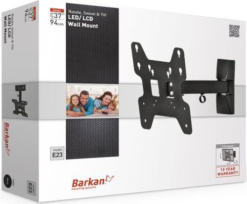 Barkan E23 LED/LCD Wall Mount, Black, 3 Movement (Rotate, Swivel & Tilt), Compatible to Ultra Slim screens up to 37