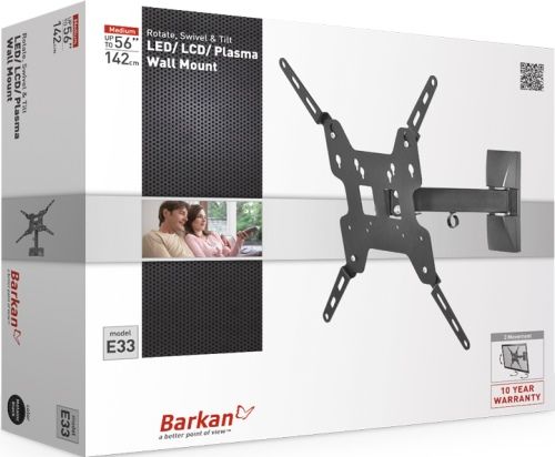 Barkan E33 LED/LCD Wall Mount, Black, 3 Movement (Rotate, Swivel & Tilt), Fits to Ultra Slim screens up to 56