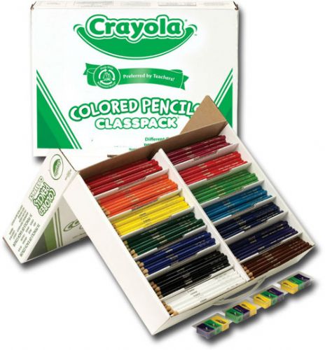 Crayola BAS135 Long Colored Pencil Class Pack 426 Piece; Colors subject to change; Preferred by teachers; Made with thick, soft leads so they won't break easily under pressure; Pre-sharpened; Non-toxic; Class packs include 12 pencil sharpeners; Dimensions 14.94