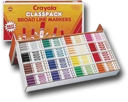 Crayola BAS200 Classic Marker 200 Piece Set; Classic, long-lasting, durable markers that lay down lots of brilliant color yet don't bleed through most paper; Preferred by teachers; Barrels are made from recycled plastic; Non-toxic; Colors subject to change; Packed in a sturdy cardboard box; Fine line; Dimensions 13.69