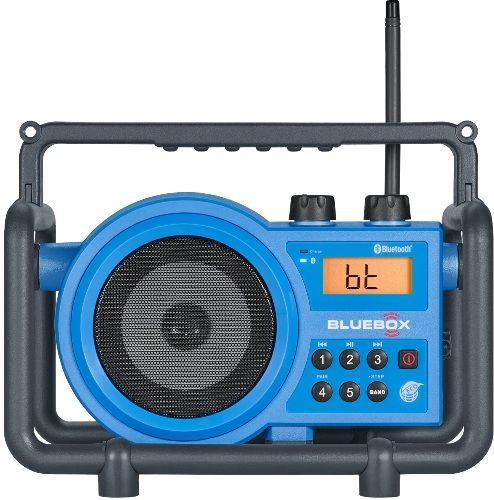 Sangean BB-100 BlueBox FM/AM/Bluetooth/Aux-in Ultra Rugged Digital Tuning Receiver, Large Backlit LCD Display, 10 Memory Preset Stations (5 FM, 5 AM), Rechargeable with Charging LED Indicator, Rain Resistant to JIS4 Standard, Dust Resistant, Shock Resistant, Built-in Bluetooth Technology Version 4.1 Class II Wireless Audio Streaming, UPC 729288029922 (BB100 BB 100) 