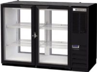 Beverage Air BB48HC-1-FG-PT-B Refrigerated Pass-Thru Back Bar Open Food Rated Refrigerator, 48"W, Two section, 1/4 HP, 48" W, 34" H, 13.6 cu. ft., 4 glass doors, 4 epoxy coated steel shelves, 2 1/2 barrel keg, LED interior lighting, Galvanized sub top, Stainless steel interior with radius corners is easy to keep clean and meets NSF Standard 7 for open food container, Right-mounted self-contained refrigeration, Black exterior finish (BB48HC-1-FG-PT-B BB48HC 1 FG PT B BB48HC1FGPTB) 