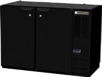 Beverage Air BB48HC-1-F-PT-B Refrigerated Pass-Thru Back Bar Open Food Rated Refrigerator, 48"W, Two section, 1/3 HP, 48" W, 34" H, 13.6 cu. ft., 4 solid doors,  4 epoxy coated steel shelves, 2- 1/2 barrel keg, Galvanized sub top, LED interior lighting, R290 Hydrocarbon refrigerant, Right-mounted self-contained refrigeration, Black Exterior finish (BB48HC-1-F-PT-B BB48HC 1 F PT B BB48HC1FPTB) 