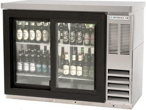 Beverage Air BB48HC-1-F-PT-S-27 Stainless Steel Food Rated Pass-Through Sliding Glass Door Back Bar Refrigerator with 2
