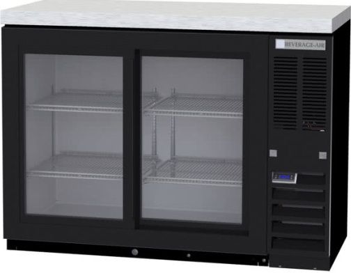 Beverage Air BB48HC-1-GS-B-27 Black Back Bar Refrigerator with Sliding Glass Doors and Stainless Steel Top - 115V - 48