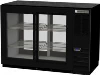 Beverage Air BB48HC-1-GS-F-PT-B Refrigerated Pass-Thru Food Back Bar Storage Cabinet, 48"W, Two section, 34" H, 13.6 cu. ft., 4 locking sliding glass doors, 4 epoxy coated steel shelves, 2 - 1/2 barrel keg, LED interior lighting with manual on/off switch, Galvanized sub top, Right-mounted self-contained refrigeration, R290 Hydrocarbon refrigerant, 1/3 HP, Black exterior finish (BB48HC-1-GS-F-PT-B  BB48HC 1 GS F PT B  BB48HC1GSFPTB) 