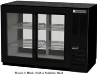 Beverage Air BB48HC-1-GS-F-PT-S Refrigerated Pass-Thru Food Back Bar Storage Cabinet, 48"W, Two section, 34" H, 13.6 cu. ft., 4 locking sliding glass doors, 4 epoxy coated steel shelves, 2 - 1/2 barrel keg, LED interior lighting with manual on/off switch, Galvanized sub top, Right-mounted self-contained refrigeration, R290 Hydrocarbon refrigerant, 1/3 HP, Stainless Steel exterior finish (BB48HC-1-GS-F-PT-S BB48HC 1 GS F PT S BB48HC1GSFPTS) 