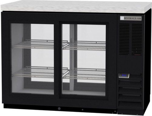 Beverage Air BB48HC-1-GS-PT-B-27 Black Pass-Through Back Bar Refrigerator with Sliding Glass Doors and Stainless Steel Top - 48