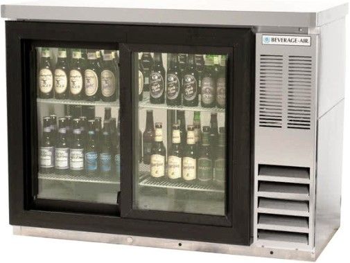 Beverage Air BB48HC-1-GS-PT-S-27 Stainless Steel Pass-Through Back Bar Refrigerator with Sliding Glass Doors and Stainless Steel Top - 48