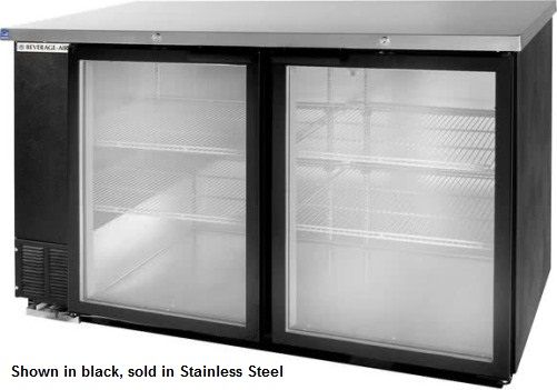 Beverage Air BB58HC-1-FG-S Stainless Steel Food Rated Glass Door Back Bar Cooler with Two Doors - 59