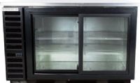 Beverage Air BB58HC-1-GS-B Back Bar Refrigerator with 2 Sliding Glass Doors - 59", 23.8 cu. ft. Capacity, 7.4 Amps, 60 Hertz, 1 Phase, 115 Voltage, 1/3 HP Horsepower, 2 Number of Doors, 2 Number of Kegs, 4 Number of Shelves, Counter Height Top Type, Sliding Door Style, Glass Door, LED lighting, Standard Nominal Depth, Can hold up to 416 - 12 oz. bottles, 504 - 12 oz. cans, or 341 long neck bottles, Black Exterior Finish (BB58HC-1-GS-B BB58HC 1 GS B BB58HC1GSB) 